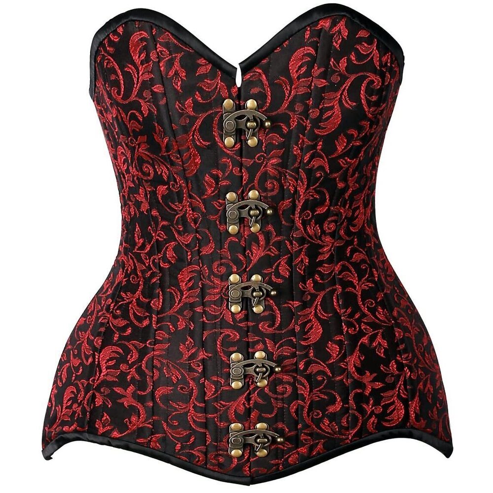 2937 Top Drawer CURVY Black/Red Brocade Double Steel Boned Overbust Corset